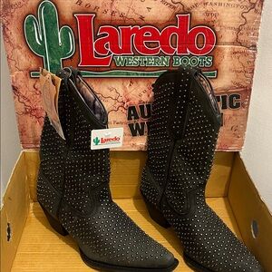Laredo Black Studded Western Boots